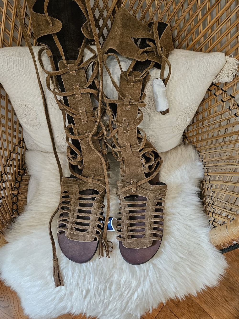 Free People Tan Suede Lace-Up Gladiator Sandals - Women